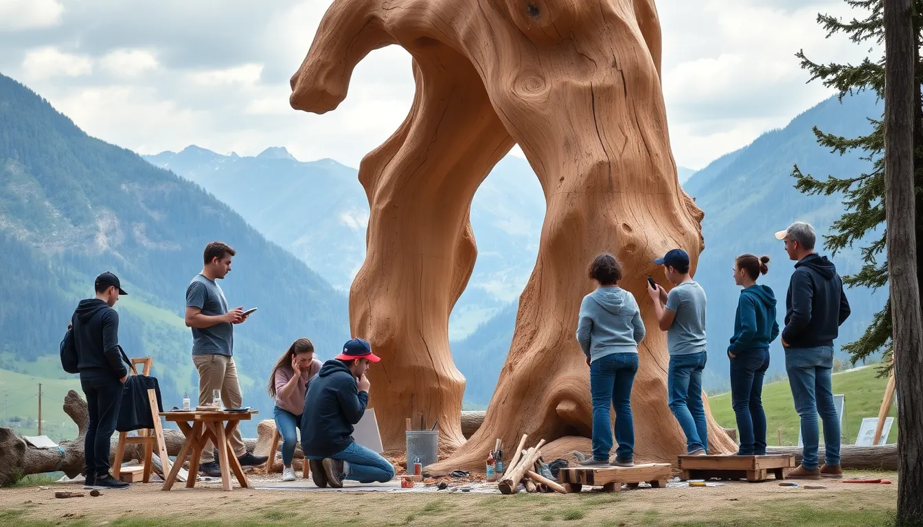 Giovani studenti gardenesi al simposio di scultura in Val di Fassa